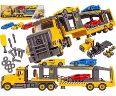 Žaislinė surenkama sunkvežimio priekaba su automobiliais