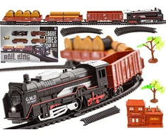 Žaislinis traukinys Rail King su garvežiu ir 3 vagonais