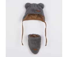 Žieminė kūdikio kepurė su kaklaskare New Baby Teddy Bear pilka, dydis 80 (9-12 mėn.)
