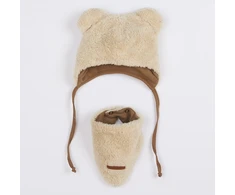 Žieminė kūdikio kepurė su kaklo skara New Baby Teddy Bear smėlio spalvos, dydis 80 (9-12 mėn.)