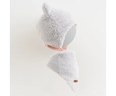 Žieminė kūdikio kepurė su kaklo skara New Baby Teddy Bear pilkai rožinė, dydis 74 (6-9 mėn.)