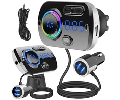 Transmiter „Bluetooth“ FM siųstuvas automobiliui, 2x greitas įkroviklis, USB-C, AUX, skambučiai - E663