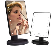 Kosmetinis veidrodis su 22 LED apšvietimu, reguliuojamu pakreipimu, juodas