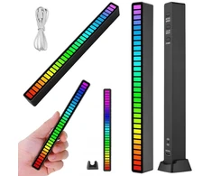 LED lempa RGB su reakcija į muziką, 32 diodai, 18 švietimo režimų, USB-C akumuliatorius