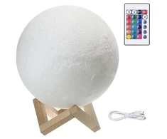 Naktinė LED lempa Mėnulis, 3D, 3 švietimo režimai, jutiklinė, USB, medinė stovelė