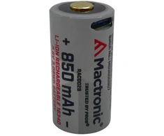 Mactronic 850mAh 3,06Wh 3,6V 16340 CR123 USB-C įkraunamas akumuliatorius su PCB RAC0028