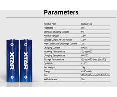 Xtar 1,5V 2500mAh AA įkraunamas elementas, 4 vnt. + dėklas