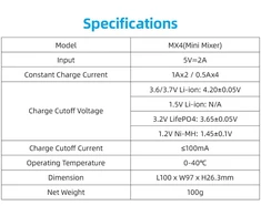 Xtar 4 x Ni-MH, 1.5/3.6/3.7V Li-ion ir 3.2V LiFePO4 akumuliatorių kroviklis MX4 Mini Mixer