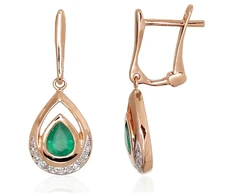 Diamond Sky Jewelry Auksiniai auskarai su deimantais ir smaragdais „Royal V“