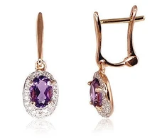 Diamond Sky Jewelry Auksiniai auskarai su deimantais ir ametistais „Saulutė V“