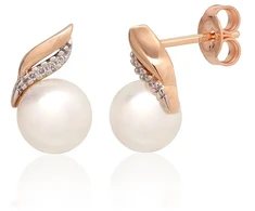 Diamond Sky Jewelry Auksiniai auskarai-vinukai su deimantais ir perlais „Svajonių Banga“