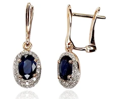 Diamond Sky Jewelry Auksiniai auskarai su deimantais ir safyrais „Saulutė II“
