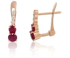Diamond Sky Jewelry Auksiniai auskarai su deimantais ir rubinais „Ugnies šokis“