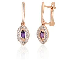 Diamond Sky Jewelry Auksiniai auskarai su deimantais ir ametistais „Aleksandrija V“