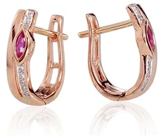 Diamond Sky Jewelry Auksiniai auskarai su deimantais ir rubinais „Dangaus Dovana II“