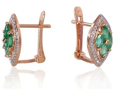 Diamond Sky Jewelry Auksiniai auskarai su deimantais ir smaragdais „Aleksandrija IV“