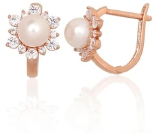 Diamond Sky Jewelry Auksiniai auskarai su cirkoniais ir perlais „Galos XV“