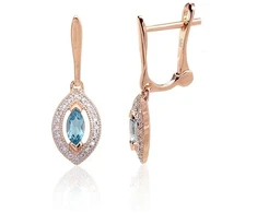 Diamond Sky Jewelry Auksiniai auskarai su deimantais ir topazais „Vandenyno spindesys“