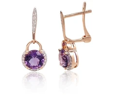 Diamond Sky Jewelry Auksiniai auskarai su deimantais ir ametistais „Vakaro Magija“