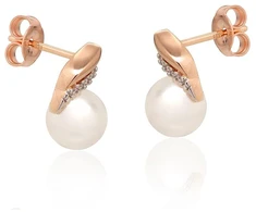 Diamond Sky Jewelry Auksiniai auskarai-vinukai su deimantais ir perlais „Svajonių Banga“
