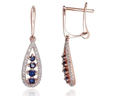 Diamond Sky Jewelry Auksiniai auskarai su deimantais ir safyrais „Kamelija IV“