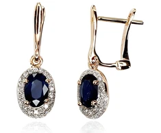 Diamond Sky Jewelry Auksiniai auskarai su deimantais ir safyrais „Saulutė II“