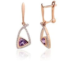 Diamond Sky Jewelry Auksiniai auskarai su deimantais ir ametistais „Šviesos Geometrija“