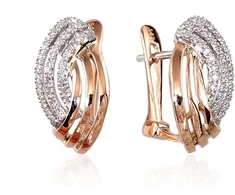 Diamond Sky Jewelry Auksiniai auskarai su deimantais „Auksinė Banga V“