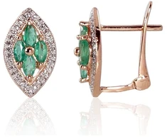 Diamond Sky Jewelry Auksiniai auskarai su deimantais ir smaragdais „Aleksandrija IV“