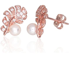 Diamond Sky Jewelry Auksiniai auskarai su cirkoniais ir perlais „Fabiola“