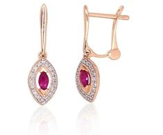 Diamond Sky Jewelry Auksiniai auskarai su deimantais ir rubinais „Aleksandrija“