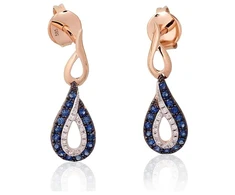 Diamond Sky Jewelry Auksiniai auskarai su deimantais ir safyrais „Princesės Ašara II“