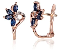 Diamond Sky Jewelry Auksiniai auskarai su deimantais ir safyrais „Crystallite III“