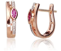 Diamond Sky Jewelry Auksiniai auskarai su deimantais ir rubinais „Dangaus Dovana II“