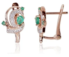 Diamond Sky Jewelry Auksiniai auskarai su deimantais ir smaragdais „Groteks II“