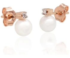 Diamond Sky Jewelry Auksiniai auskarai-vinukai su deimantais ir perlais „Jūros Princesė“