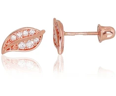Diamond Sky Jewelry Auksiniai auskarai-vinukai su cirkoniais „Auksinis Lapas VIII“