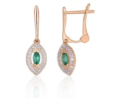 Diamond Sky Jewelry Auksiniai auskarai su deimantais ir smaragdais „Aleksandrija II“