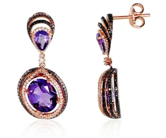 Diamond Sky Jewelry Auksiniai auskarai su deimantais ir ametistais „Žvaigždynas“