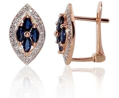 Diamond Sky Jewelry Auksiniai auskarai su deimantais ir safyrais „Aleksandrija V“