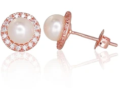 Diamond Sky Jewelry Auksiniai auskarai-vinukai su cirkoniais ir perlais „Galos IX“