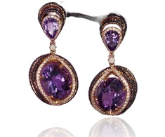 Diamond Sky Jewelry Auksiniai auskarai su deimantais ir ametistais „Žvaigždynas“
