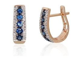 Diamond Sky Jewelry Auksiniai auskarai su deimantais ir safyrais „Kamelija IX“