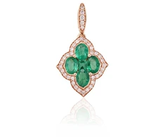 Diamond Sky Jewelry Auksinis pakabukas su deimantais ir smaragdais „Deimantų Gėlė X“