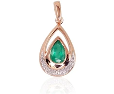 Diamond Sky Jewelry Auksinis pakabukas su deimantais ir smaragdais „Royal V“