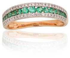 Diamond Sky Jewelry Auksinis žiedas su deimantais ir smaragdais „Kamelija XII“