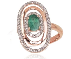 Diamond Sky Jewelry Auksinis žiedas su deimantais ir smaragdais „Emma II“