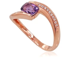 Diamond Sky Jewelry Auksinis žiedas su deimantais ir ametistais „Kometa VIII“
