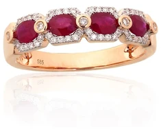 Diamond Sky Jewelry Auksinis žiedas su deimantais ir rubinais „Crimson Bloom“