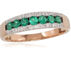 Diamond Sky Jewelry Auksinis žiedas su deimantais ir smaragdais „Kamelija V“